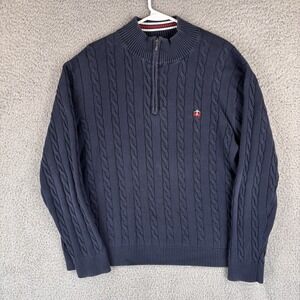 Brooks Brothers Men's Cable Knit Quarter Zip Sweater Navy Blue Knit Pullover XL